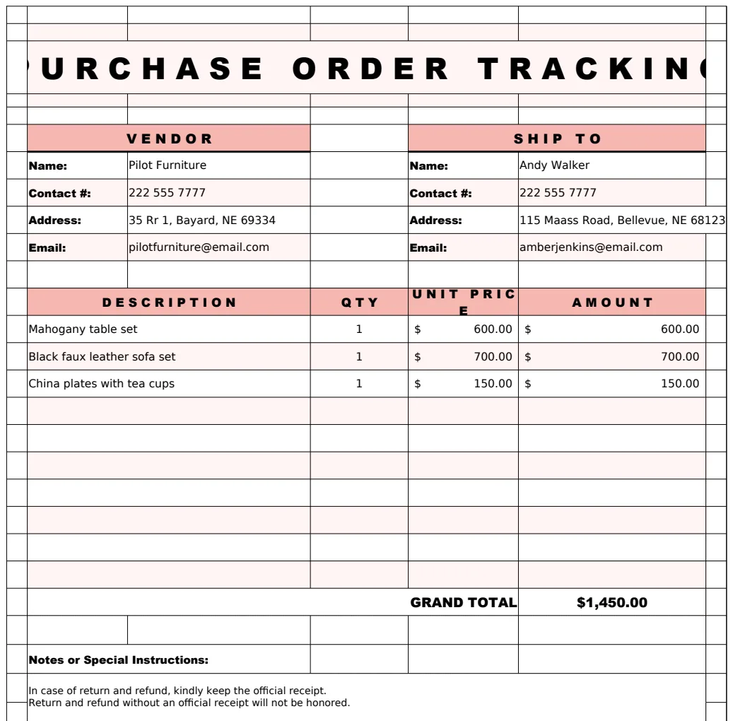 Purchase Order Tracking Template preview