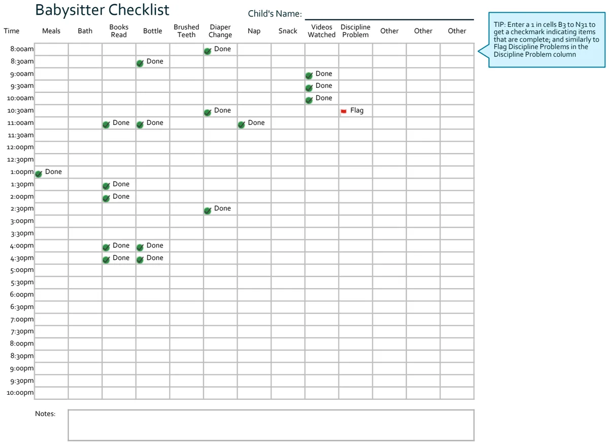 Child Care Log - Babysitter Checklist preview