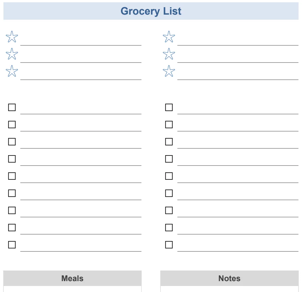 Grocery Checklist Large Print preview