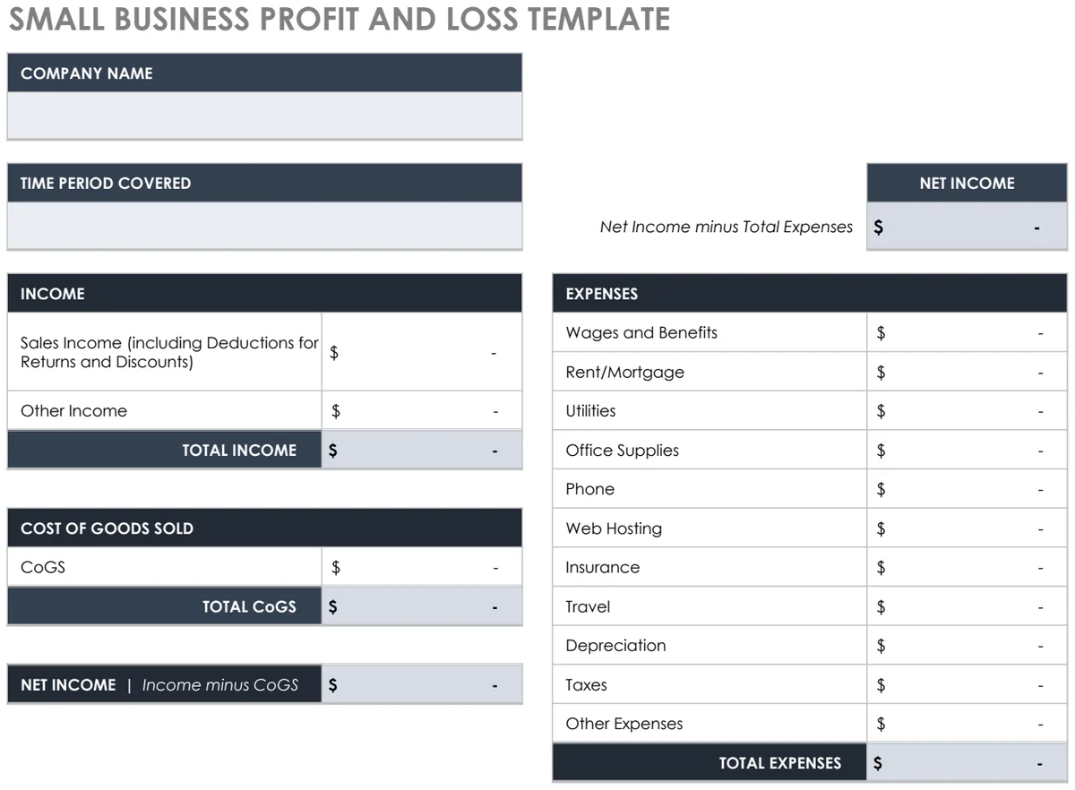 Small Business Profit and Loss preview