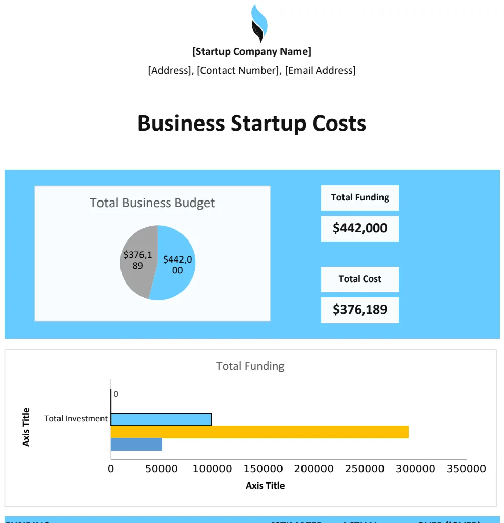 New Business Start Up Costs Template US preview