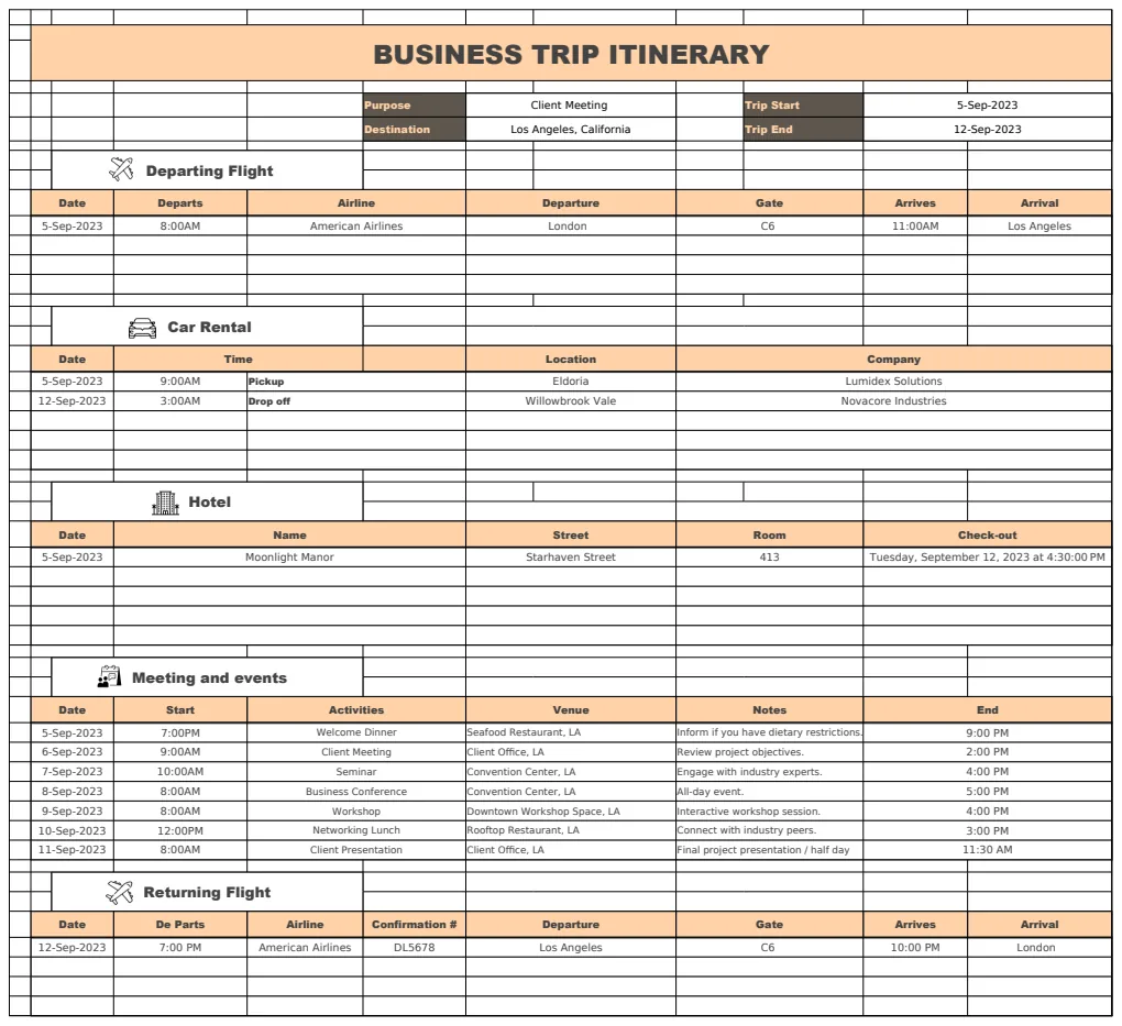 Business Trip Itinerary Template preview