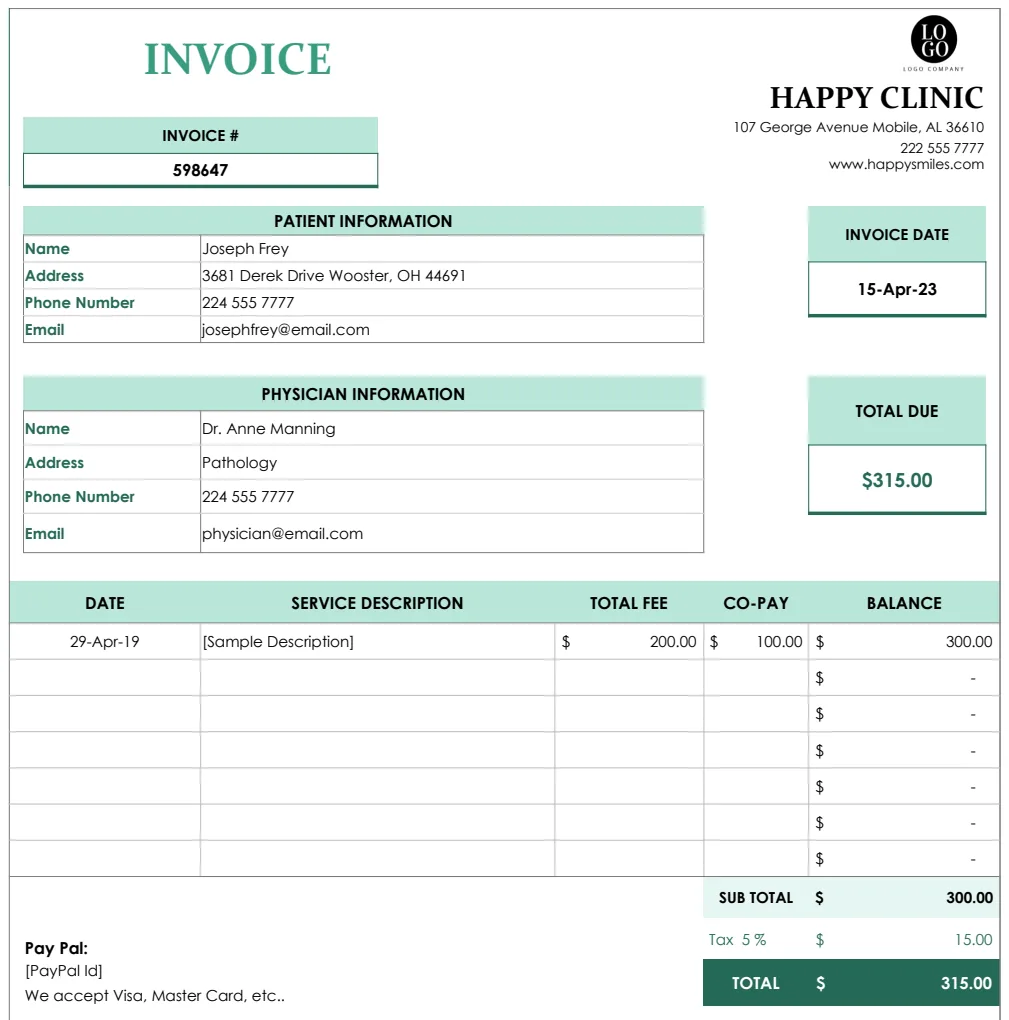 Clinic Invoice Template preview