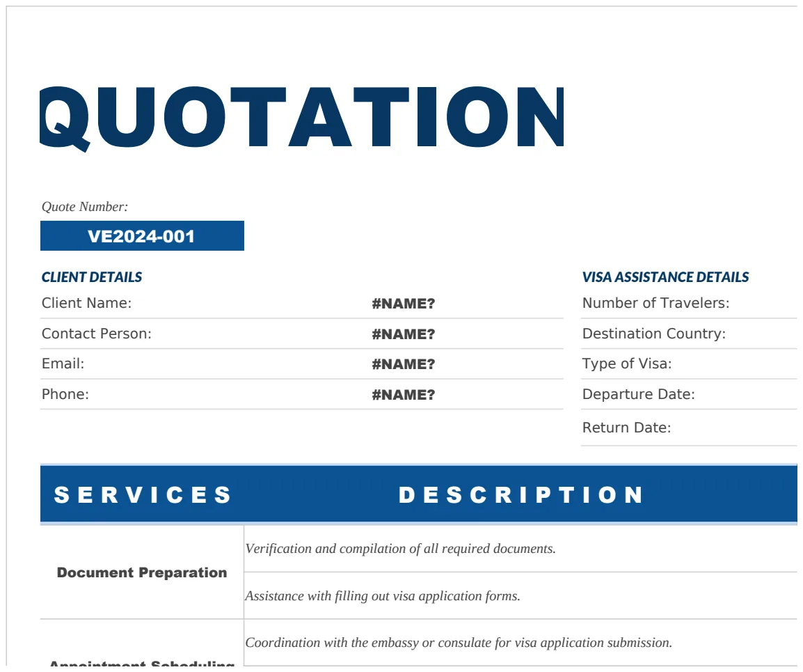 Travel VISA Assistance Quotation Template preview