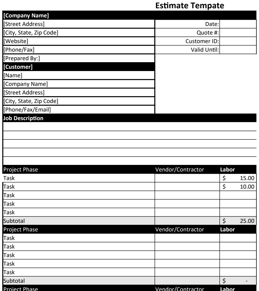 Project Estimate Template preview