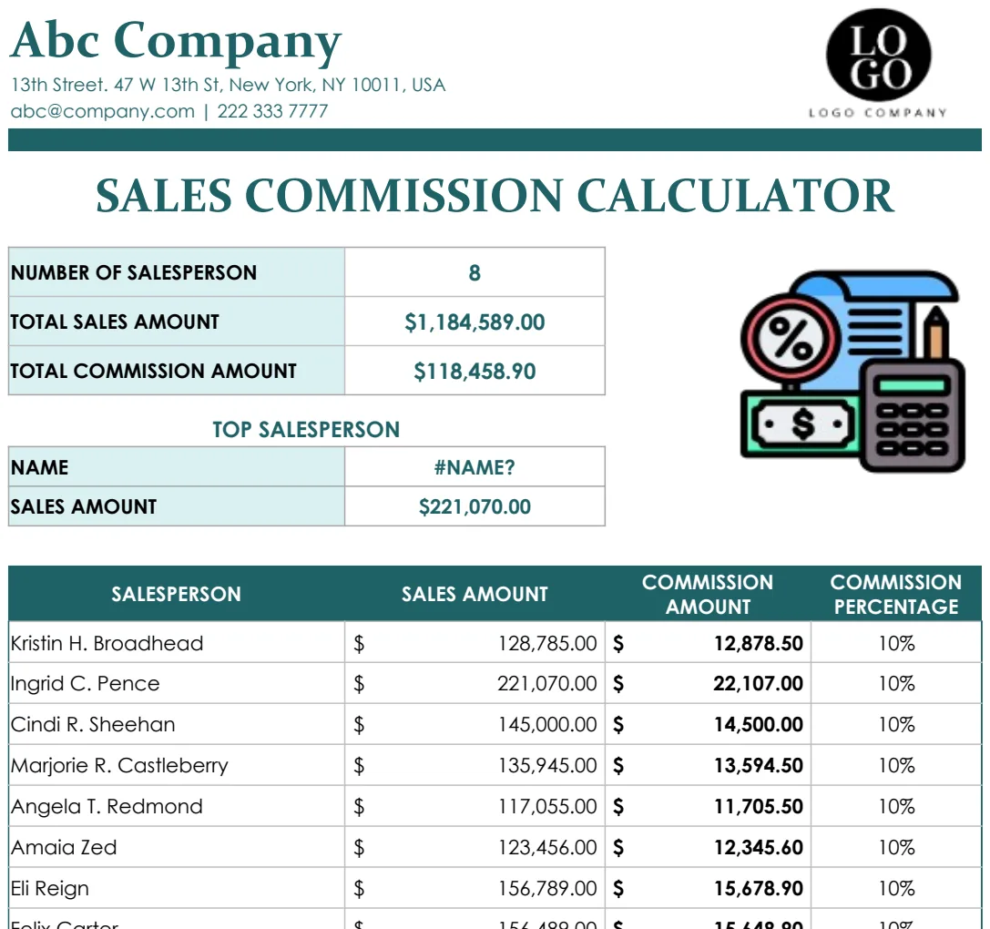 Sales Commission Calculator Template preview