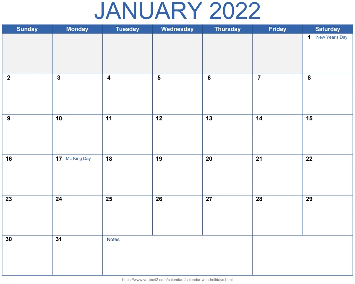Monthly Calendar with Holidays preview