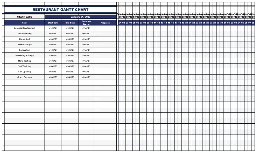 Restaurant Gantt Chart Template preview
