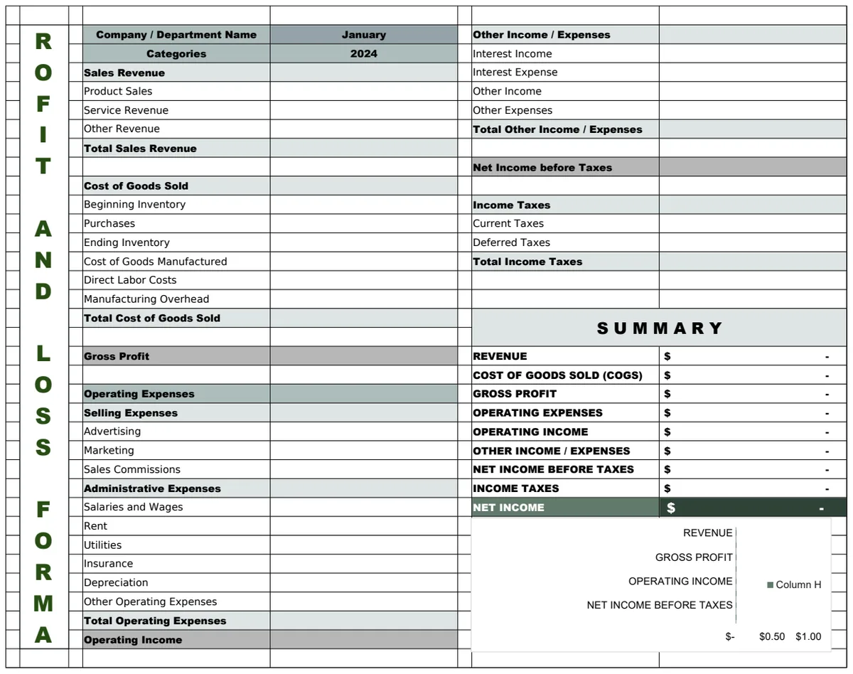 Profit and Loss Format Template preview