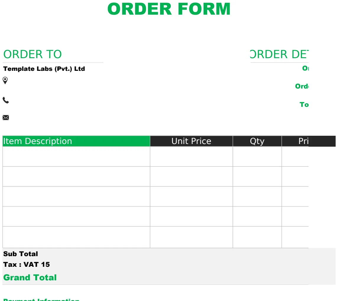 Blank Order Form Template preview