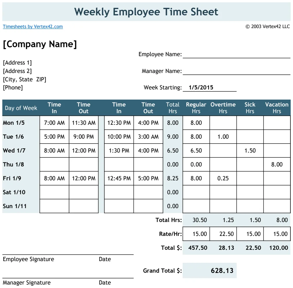 Employee Timesheet with Breaks preview