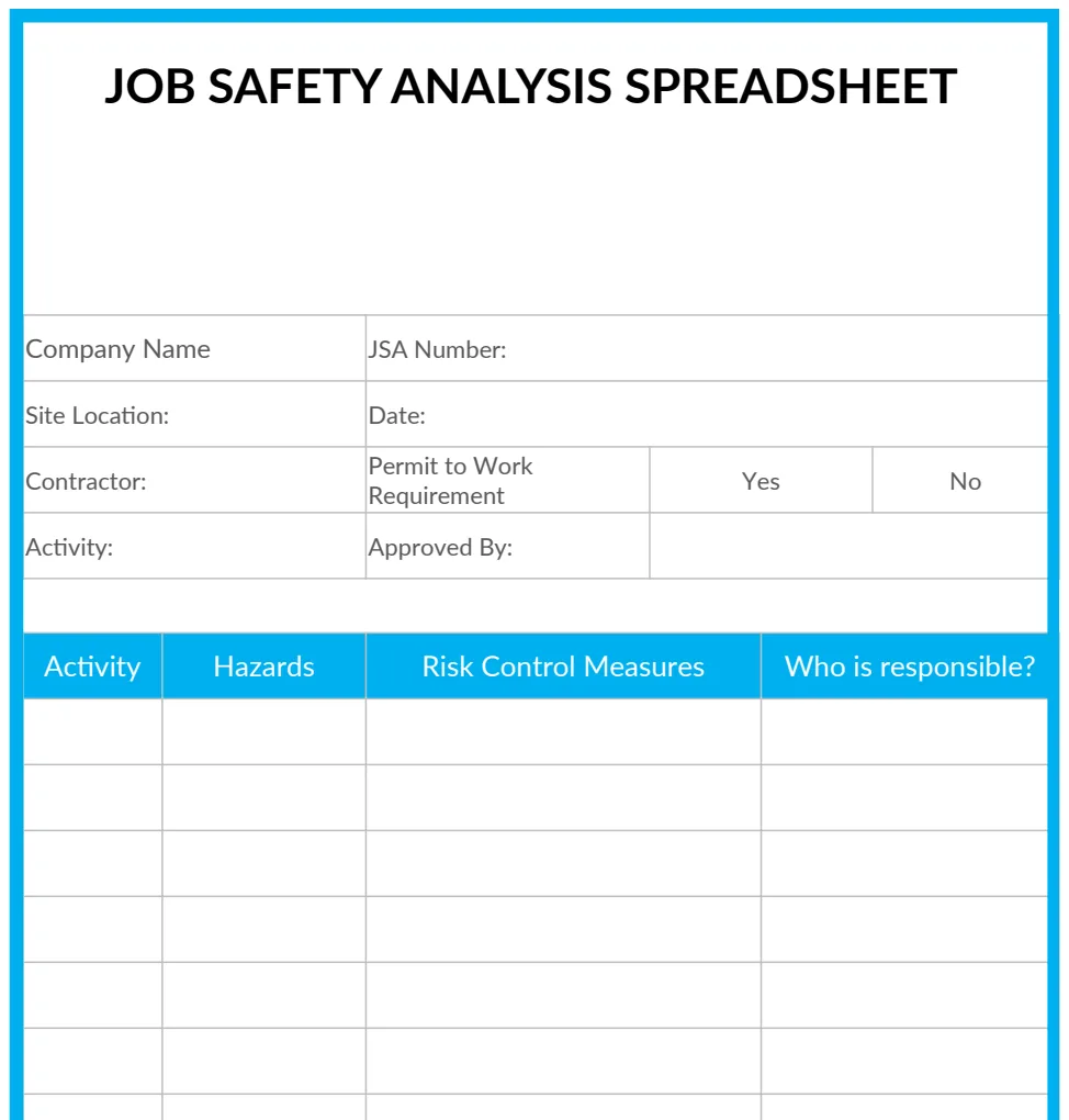 Job Safety Analysis Spreadsheet preview