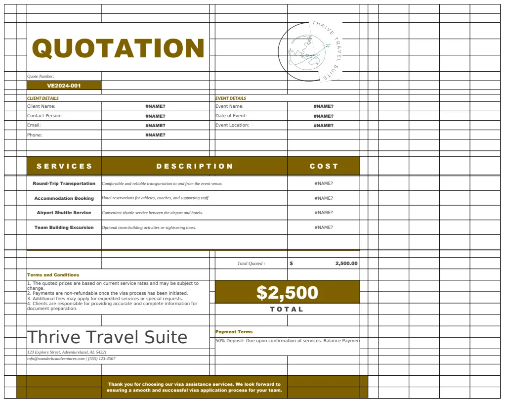 Sports Event Travel Quotation Template preview