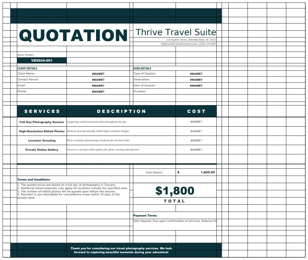 Travel Photography Services Quotation Template preview