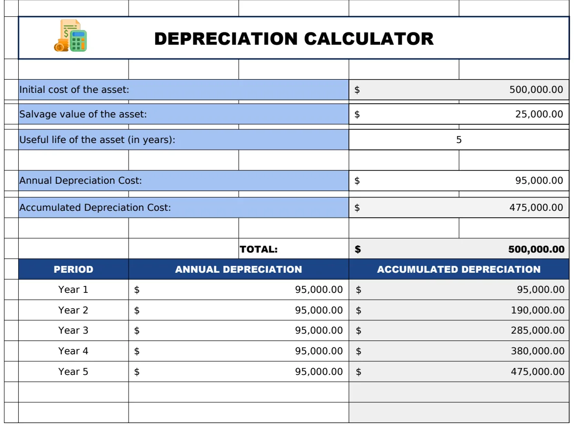 Simple Depreciation Calculator Template preview