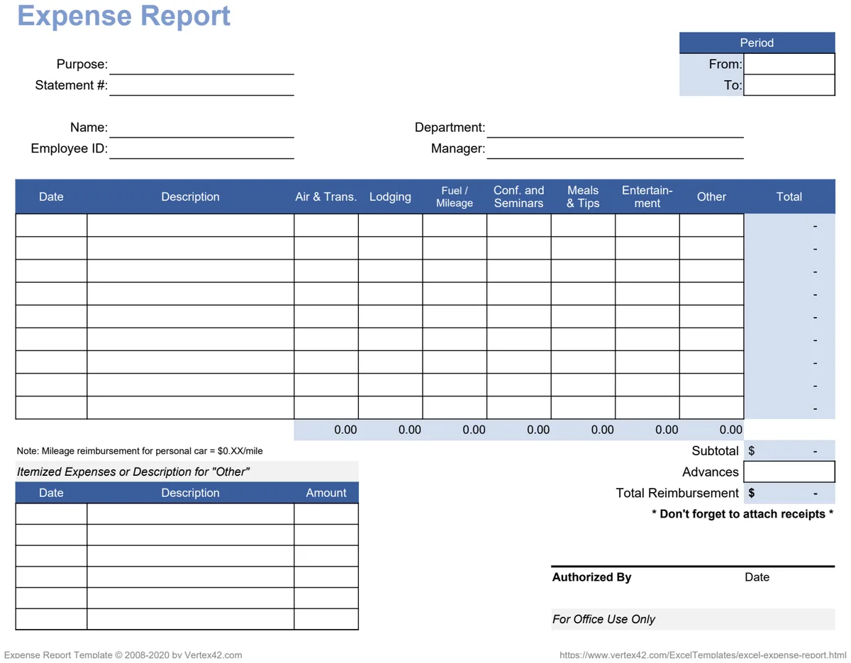Travel Expense Report preview