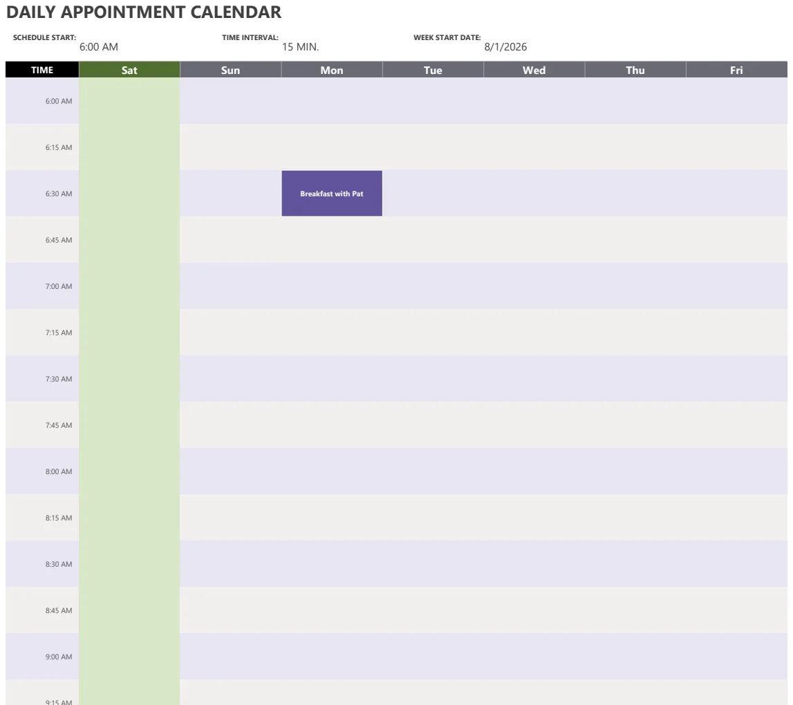 Daily Appointment Calendar preview