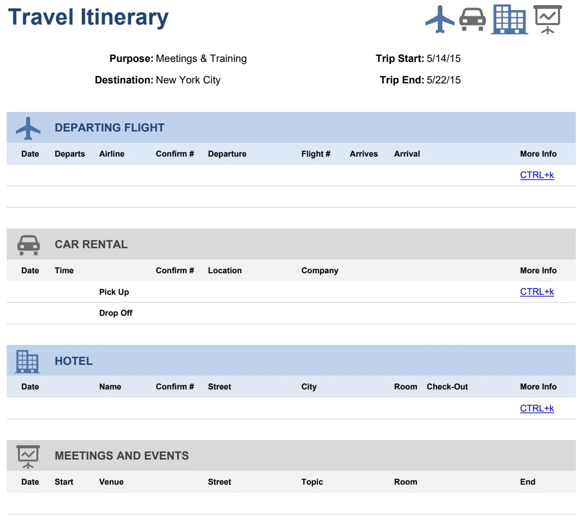 Travel Itinerary preview