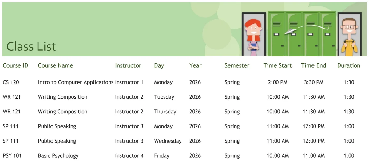 Semester Calendar with Class Schedule and Deadlines Tracker preview