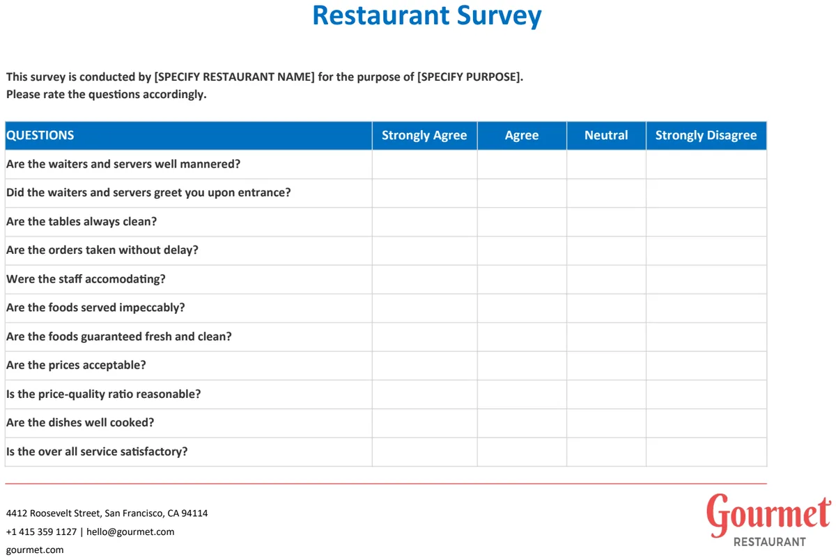 Restaurant Survey Template preview