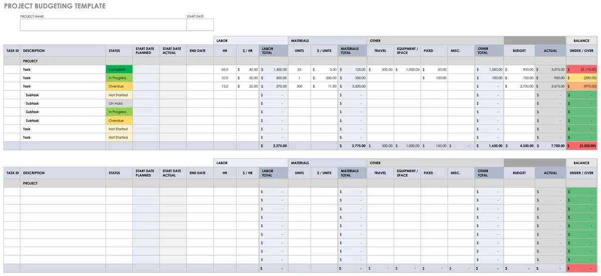 Project Budgeting Template preview