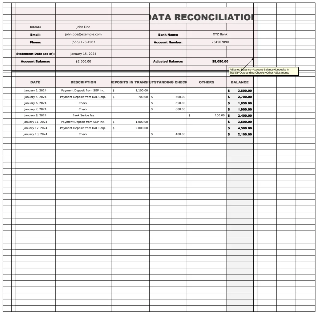 Data Reconciliation Template preview