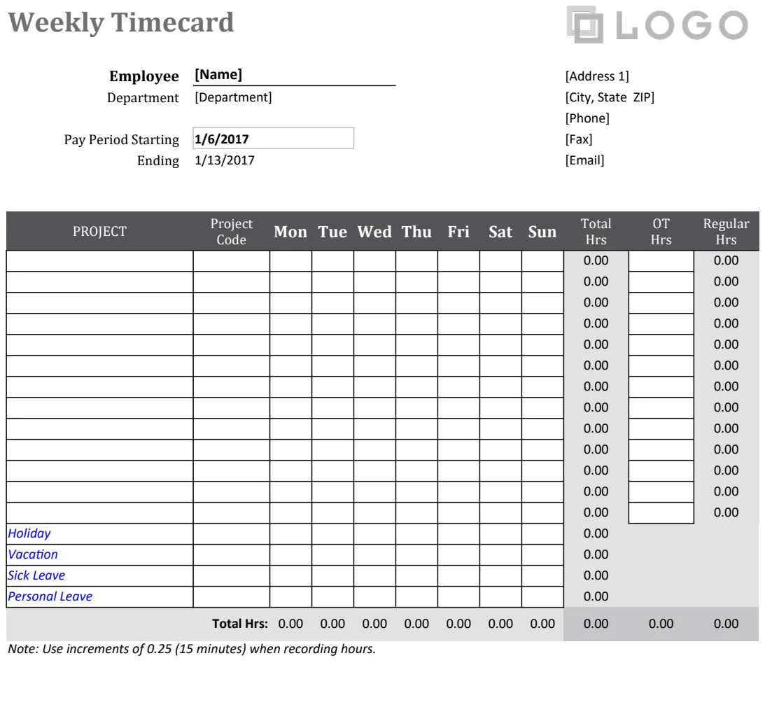 Weekly Timecard by Project preview