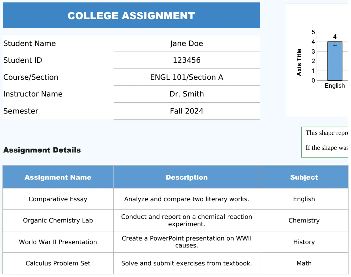College Assignment Excel Template preview