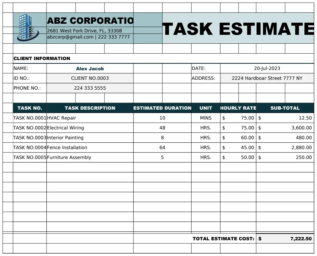Task Estimate preview