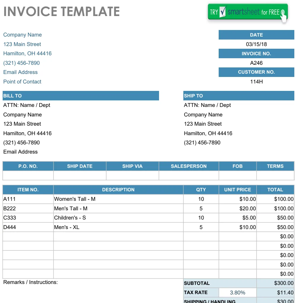 IC Simple Invoice Template preview