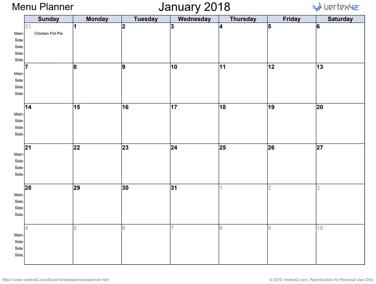 Monthly Menu Planner with Grocery List preview