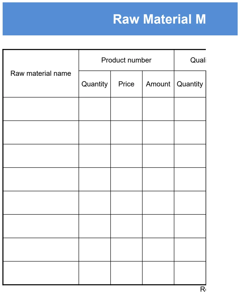 Raw Material Management Form preview
