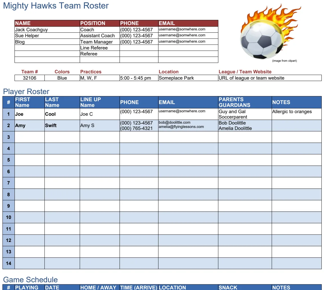 Soccer Team Roster & Playing Time Tracker preview