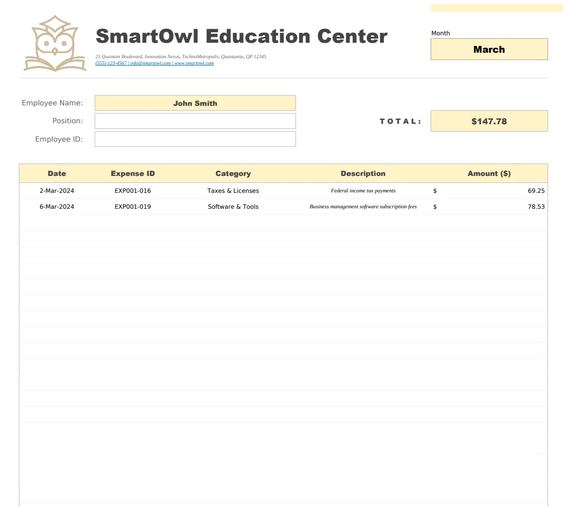Proforma Expense Report Template preview