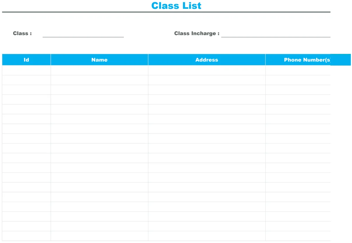 Blank Class List Template preview
