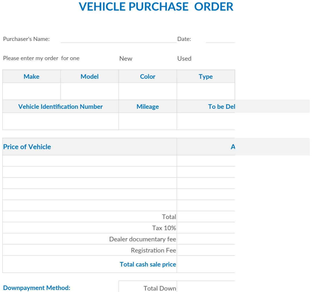 Vehicle Purchase Order preview
