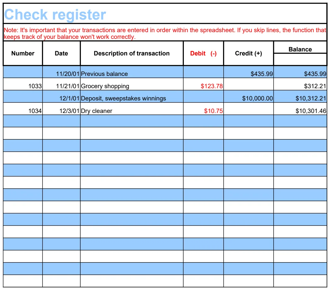 Check Register preview