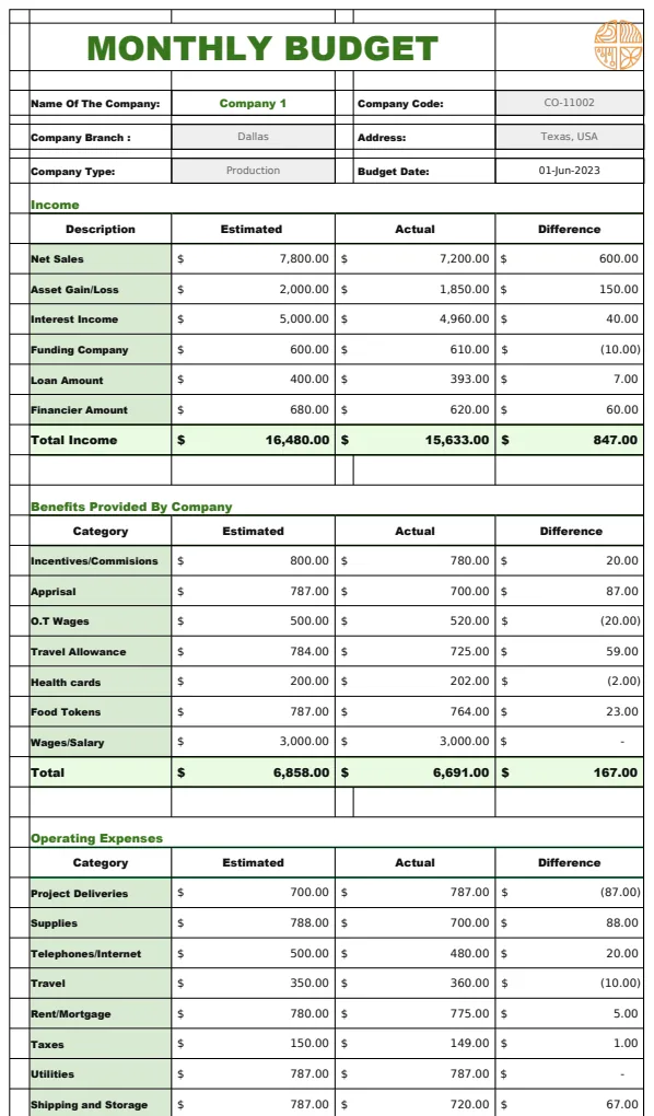 Monthly Budget Template template preview