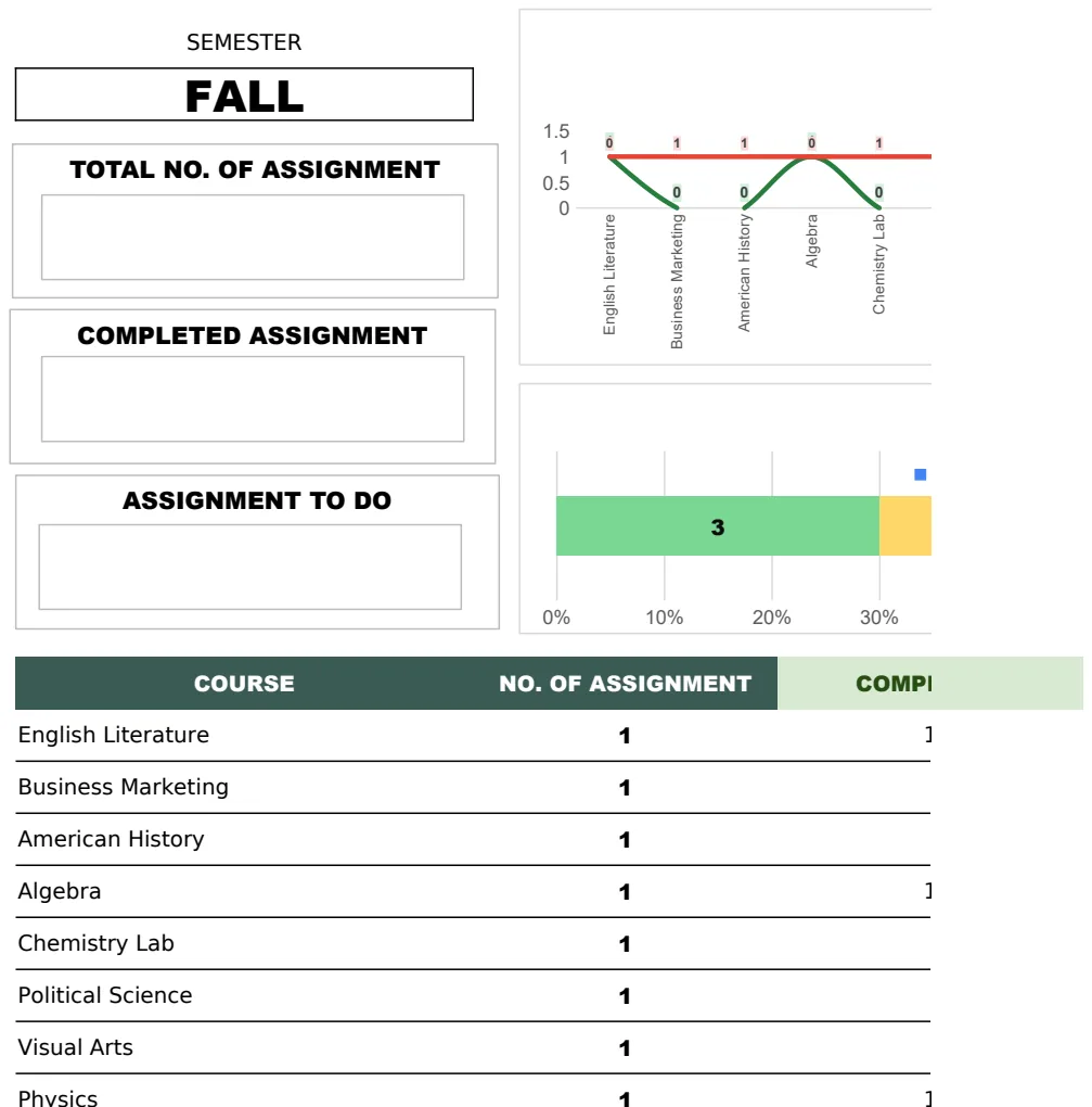 Semester Assignment Excel Template preview