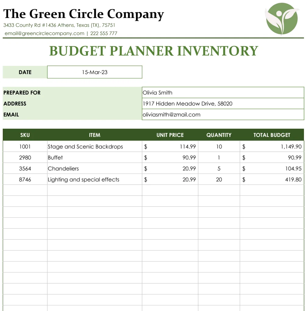 Budget Planner Inventory Spreadsheet Template template preview