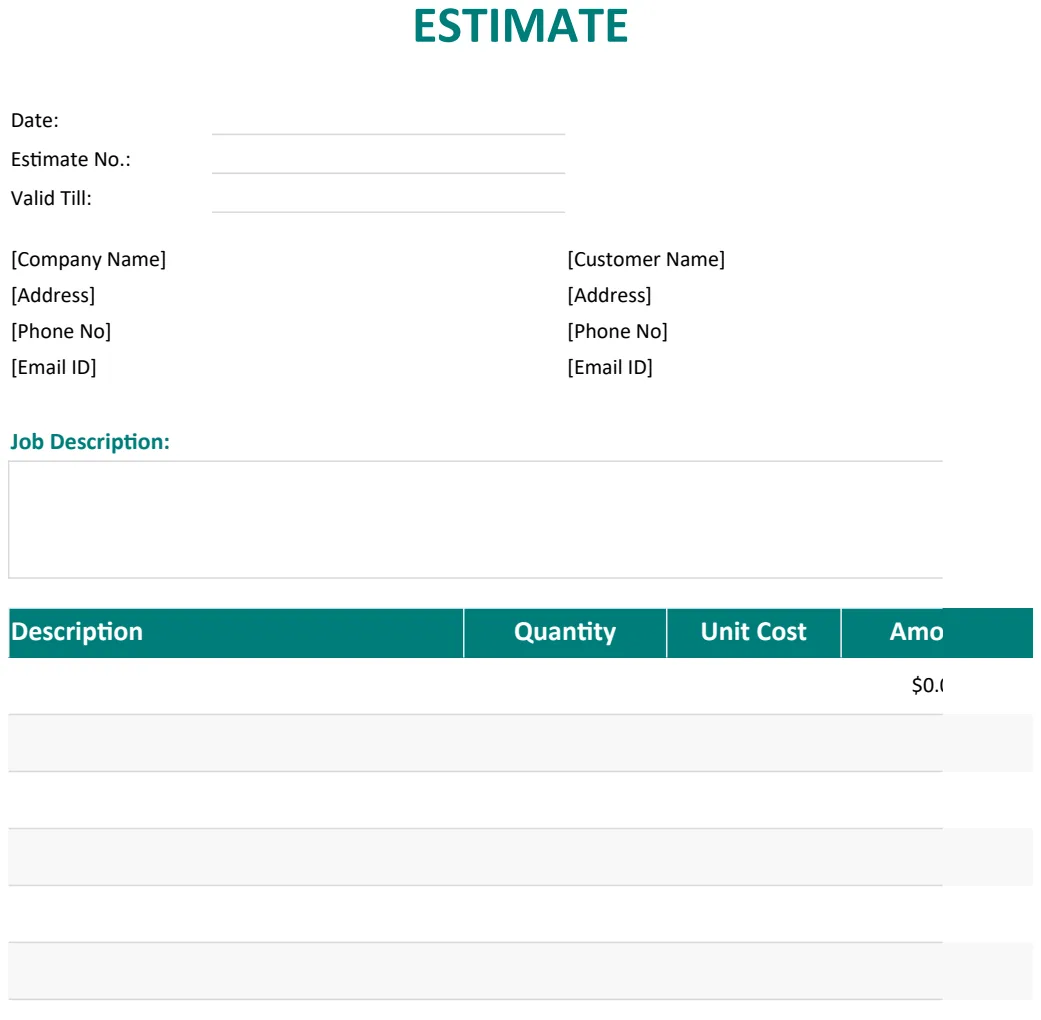 Blank Estimate Template preview