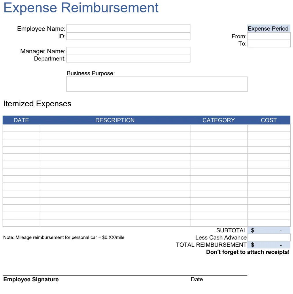 Expense Reimbursement Form preview