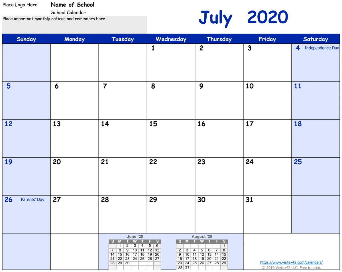 2020-2021 School Calendar preview