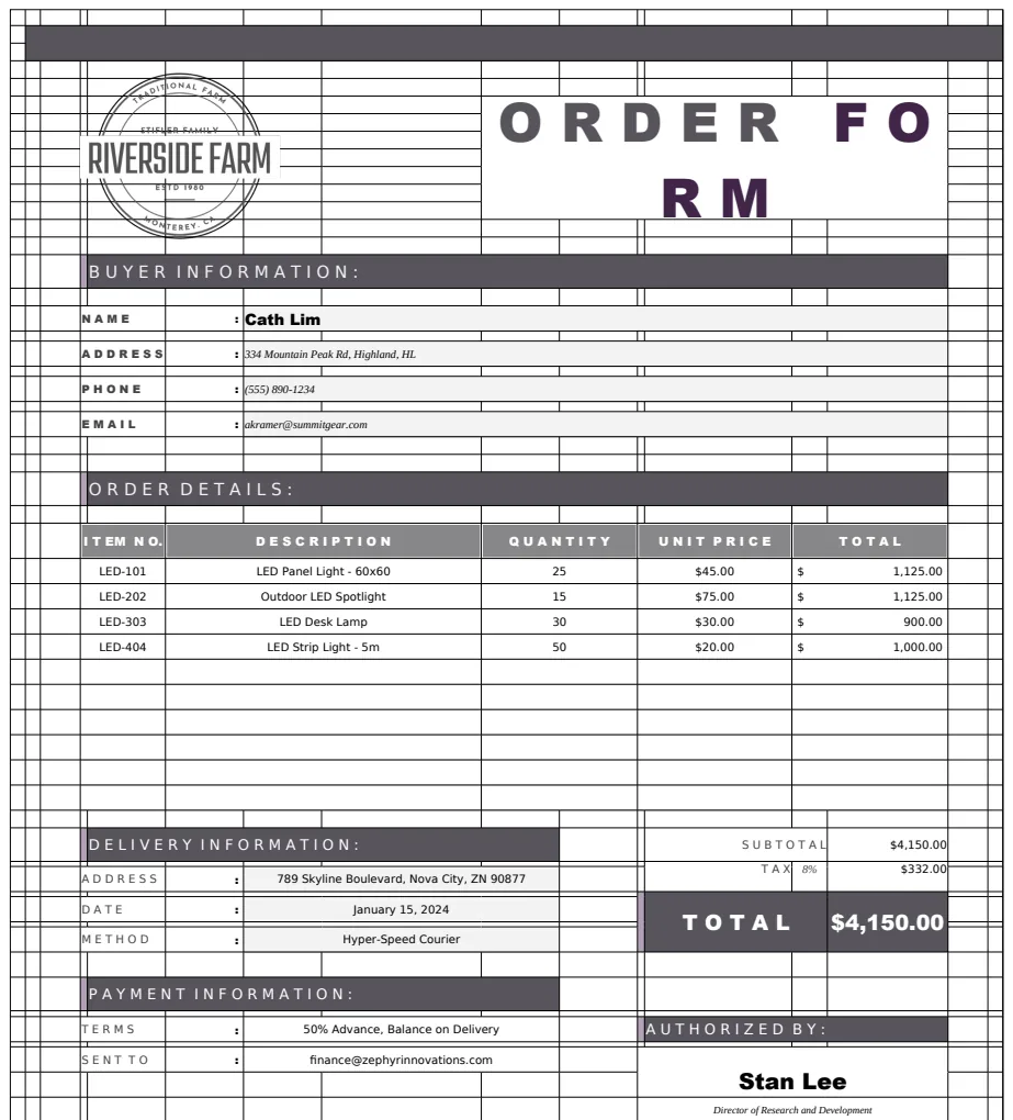 Order Forms for Small Business Template preview