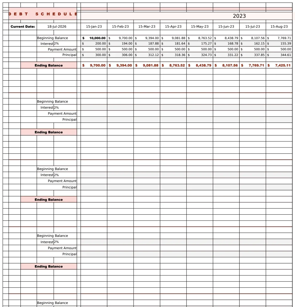 Debt Schedule Template preview