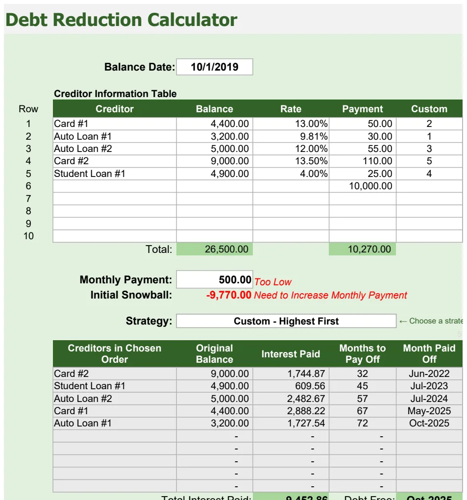 Debt Reduction Calculator preview