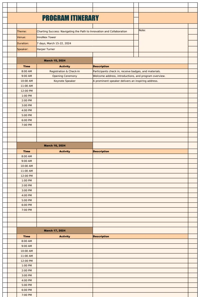 Program Itinerary Template preview