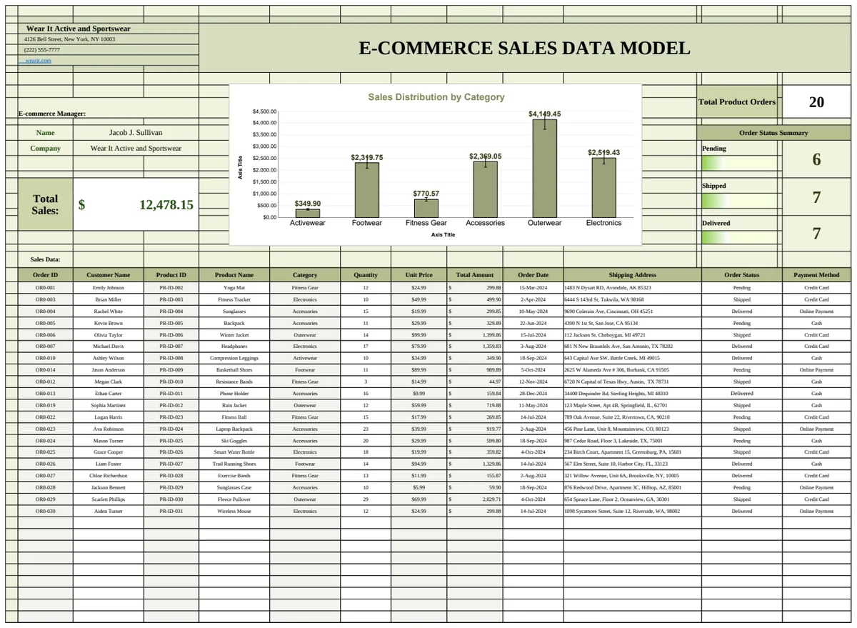 E-Commerce Sales Data Model Template preview