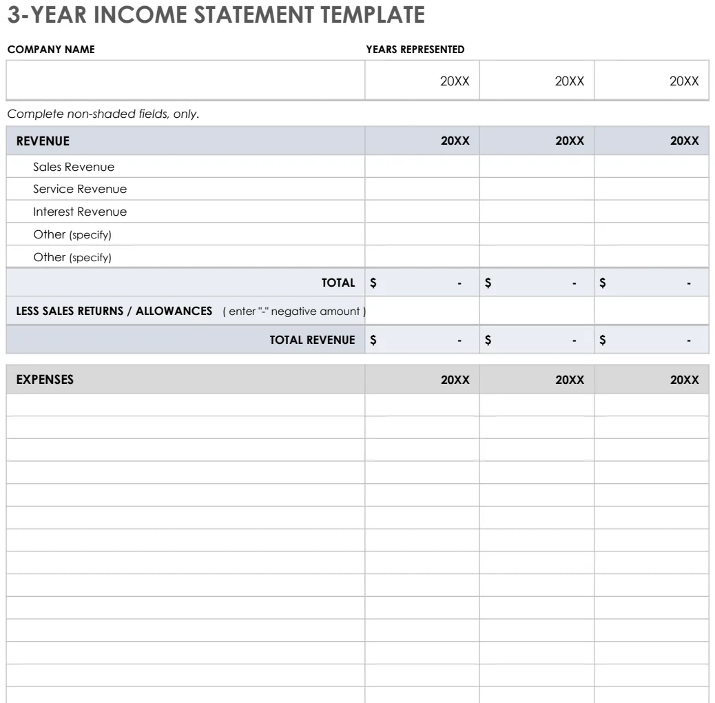 3 Year Income Statement preview
