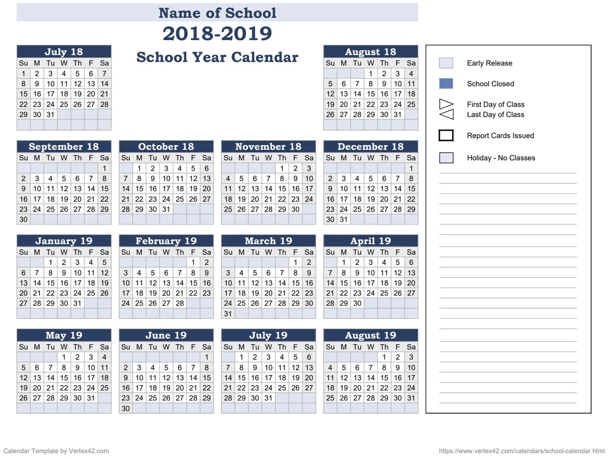 14-Month School Year Calendar Template preview